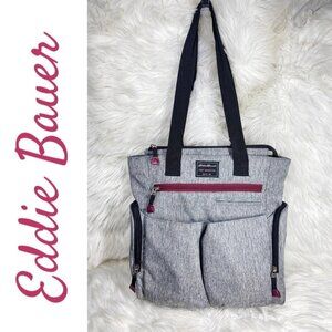 EDDIE BAUER FIRST ADVENTURE TRAVEL TOTE DIAPER BAG HEATHER GRAY 15” X 15” X 8”